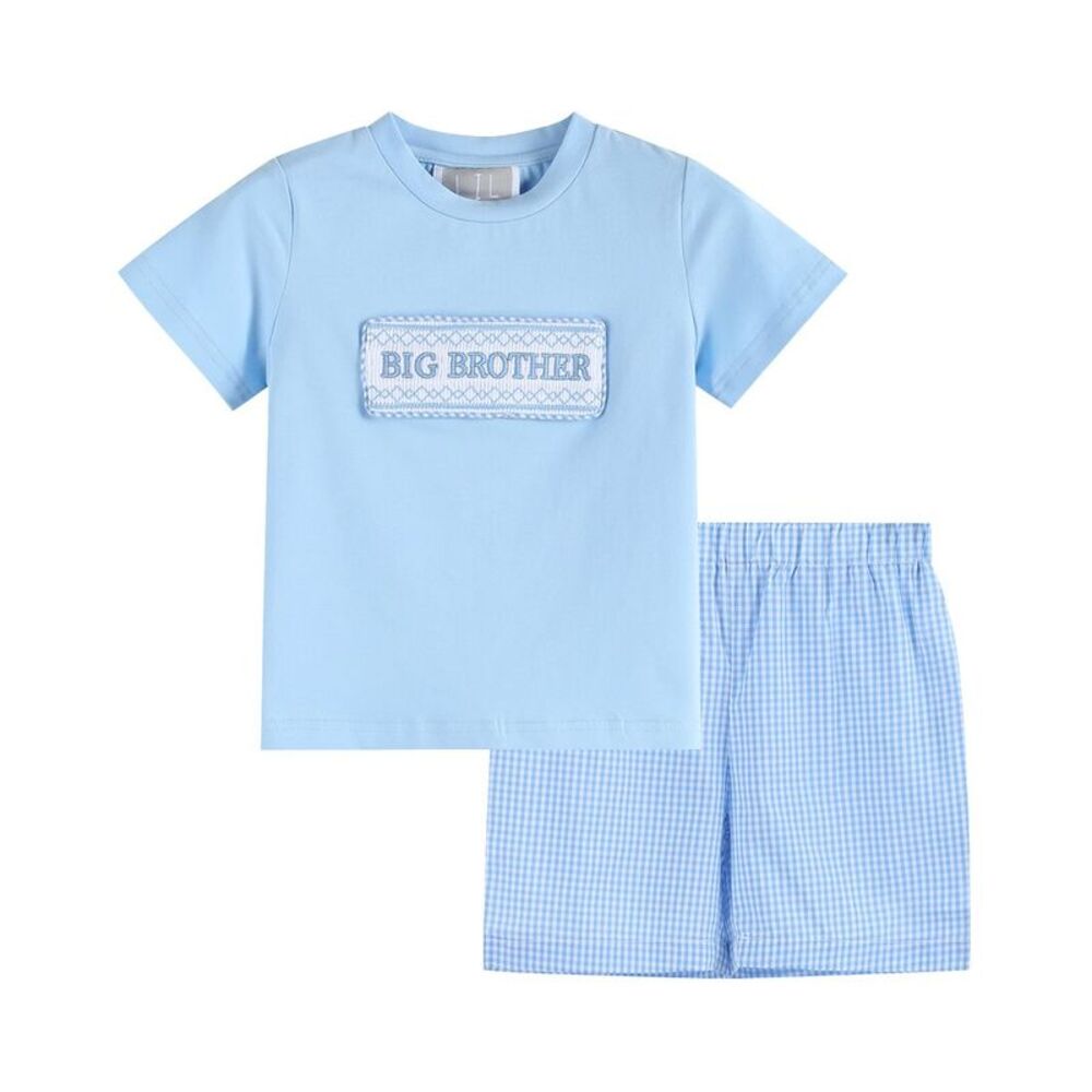 Lil Cactus Girls  Big Brother Smocked Shirt & Short Set, Blue